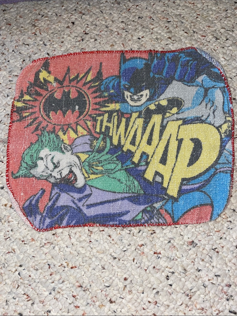Batman Comic-Style Kids washcloth in Red, Blue & Yellow